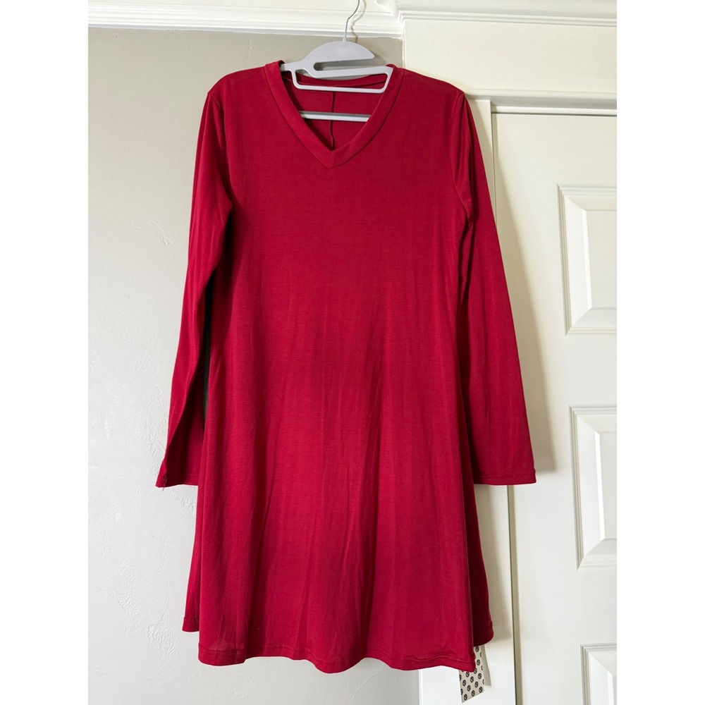 ABL Collection Women Red V-Neck Long Sleeve Mini T-Shirt Dress Large